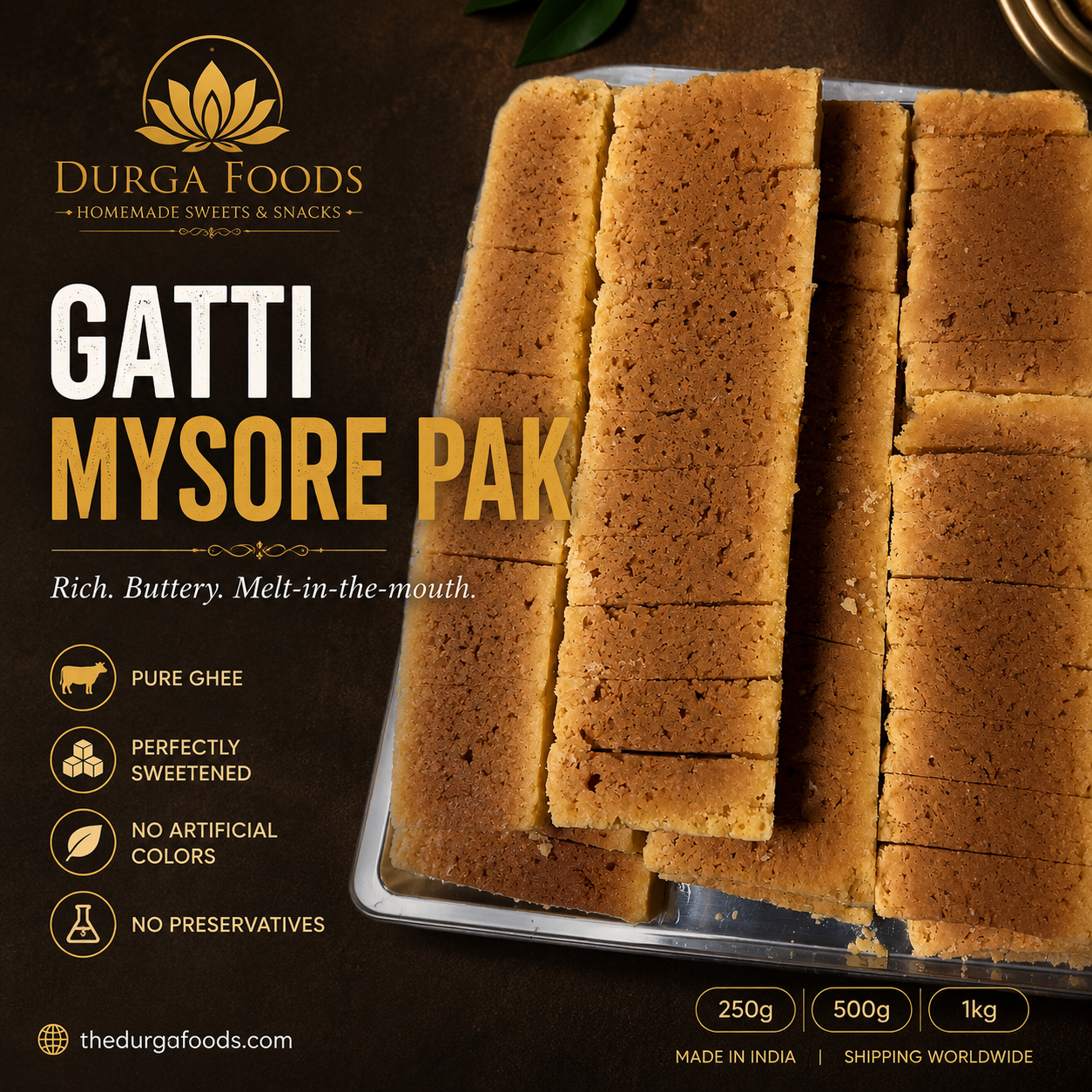 Gatti Mysore Pak – Traditional Pure Ghee Mysore Pak