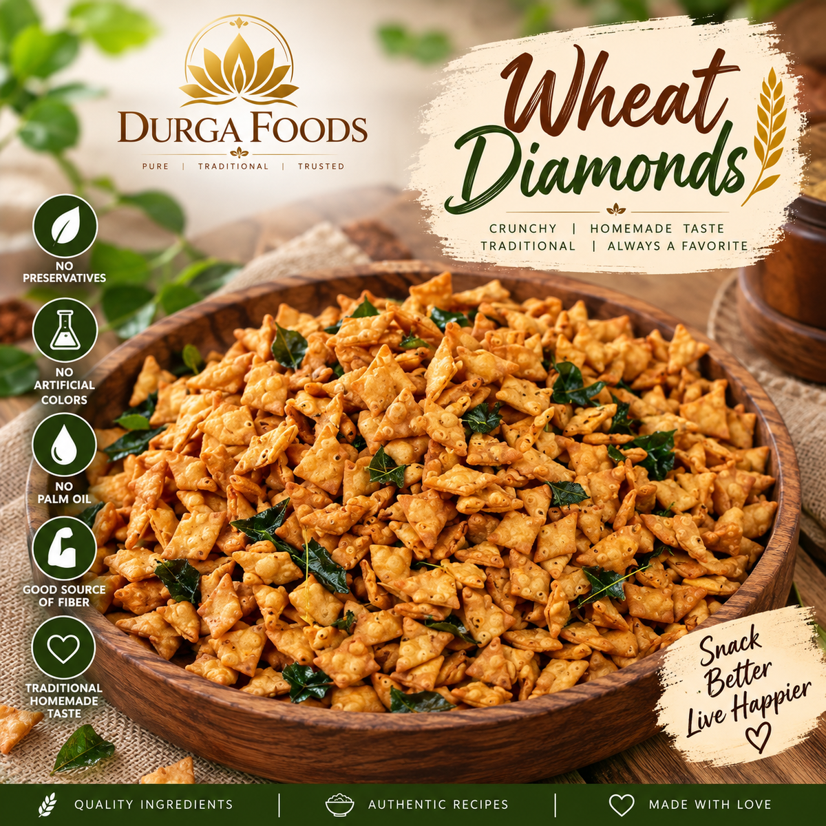 Wheat Diamonds – Crispy Traditional Wheat Snack | Durga Foods